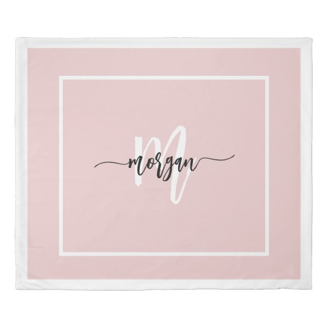 Pink Modern Script Girly Monogram Name Duvet Cover (Front)
