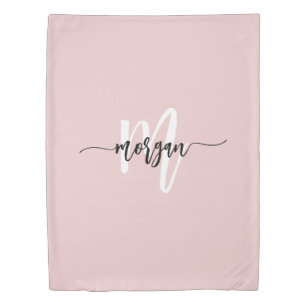 Pink Modern Script Girly Monogram Name Duvet Cover
