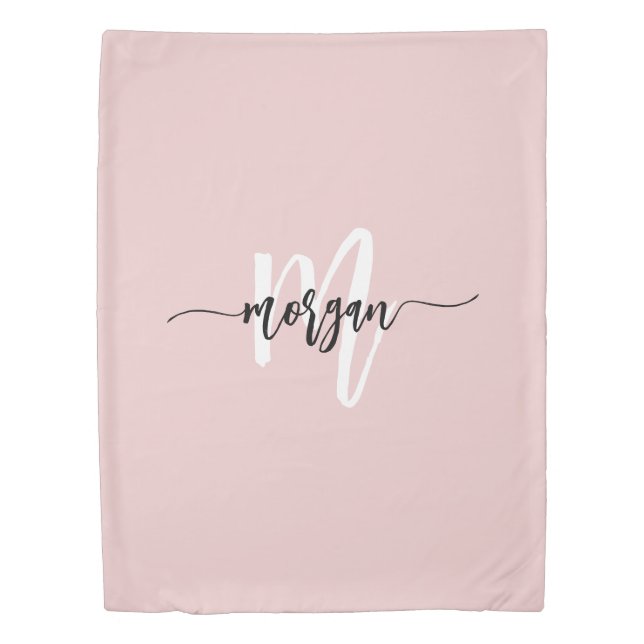 Pink Modern Script Girly Monogram Name Duvet Cover (Front)