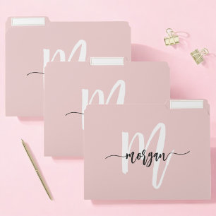 Pink Modern Script Girly Monogram Name File Folder