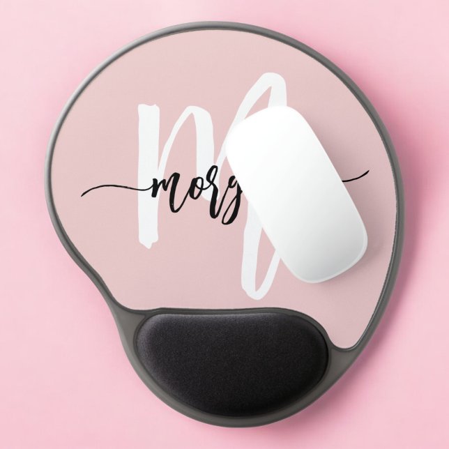 Pink Modern Script Girly Monogram Name Gel Mouse Pad (Creator Uploaded)