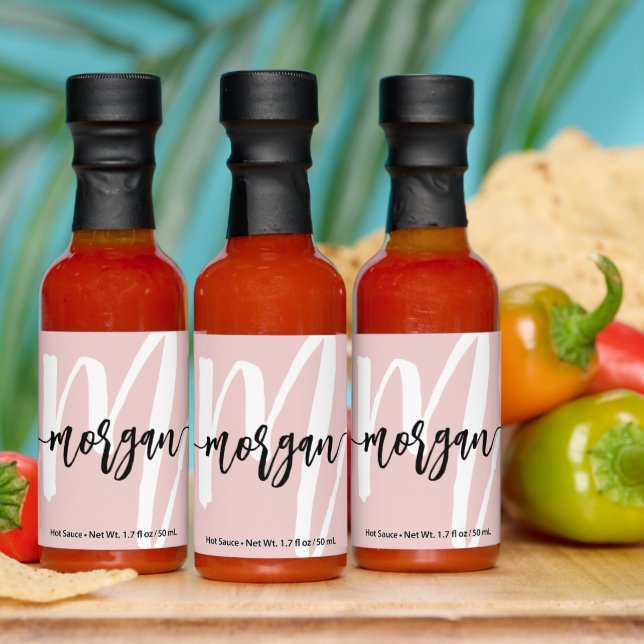 Pink Modern Script Girly Monogram Name Hot Sauces (Multi)