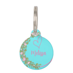 Pink Modern Script Girly Monogram Name  Pet ID Tag