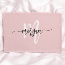 Pink Modern Script Girly Monogram Name Pillow Case