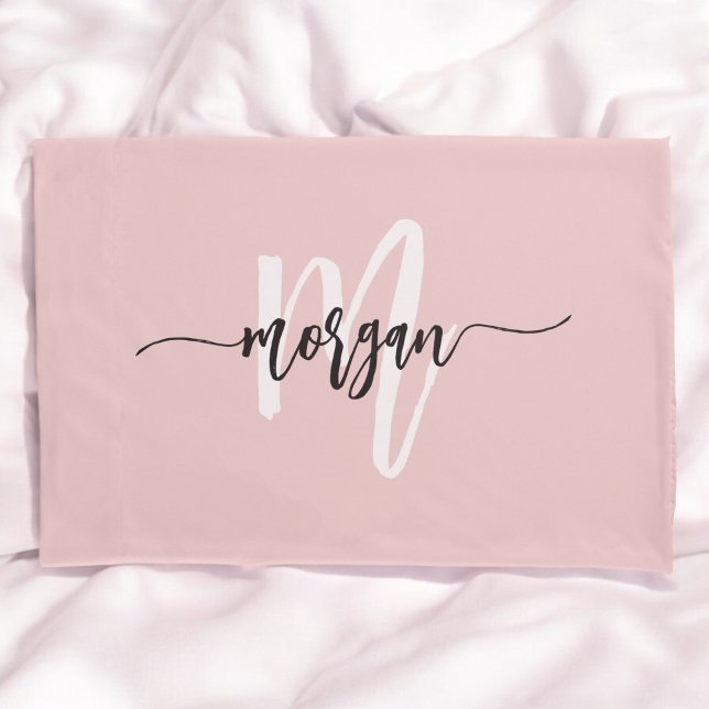 Pink Modern Script Girly Monogram Name Pillow Case (Creator Uploaded)