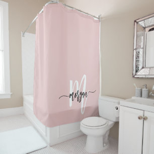 Pink Modern Script Girly Monogram Name Shower Curtain