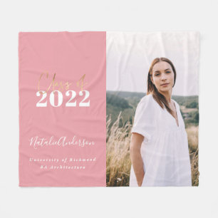pink modern script grad multi photo class of 2022 fleece blanket
