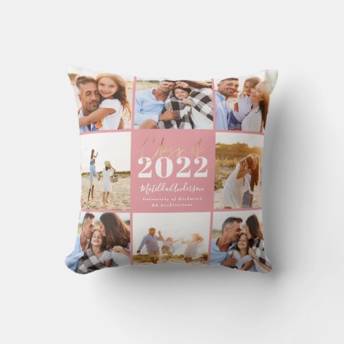 pink modern script graduation photo class of 2022 throw pillow