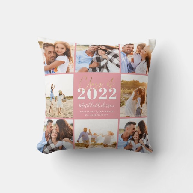 pink modern script graduation photo class of 2022 throw pillow (Front)