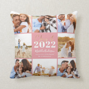 pink modern script graduation photo class of 2022 throw pillow