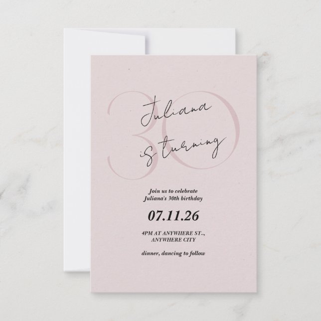 Pink Modern, Simple 30th Birthday Invitation (Front)