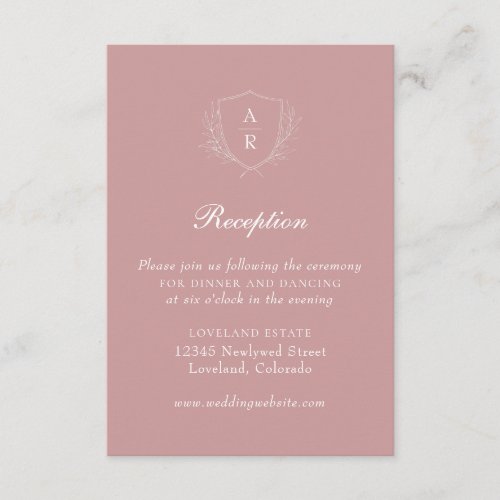 Pink Modern Simple Leaves Crest Wedding Reception Enclosure Card
