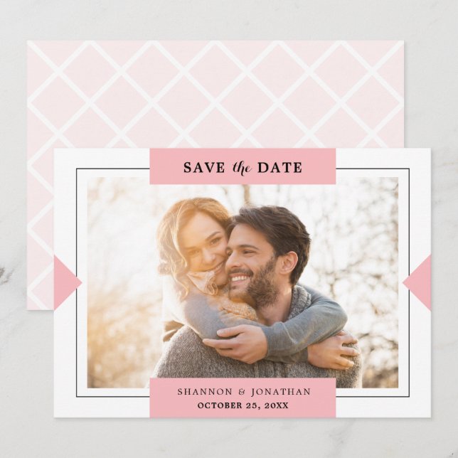 Pink Modern Simple Photo Save the Date (Front/Back)