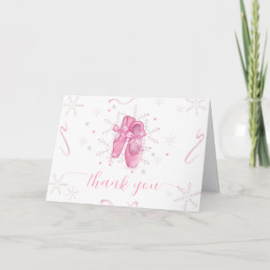 Pink Modern Snowflake Ballerina Baby Shower Letterpress Thank You Card
