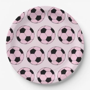 Pink Modern Soccer Ball Football Pattern Paper Plates