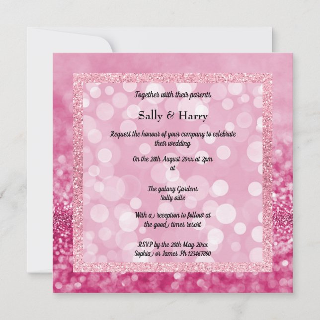 Pink Modern Sparkle Crystals Wedding Invitation (Front)