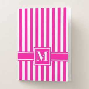 Pink Modern Stripe with Monogram Pocket Folder