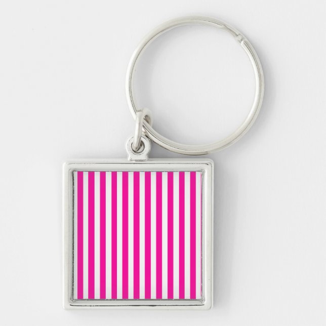 Pink Modern Stripes Keychain (Front)