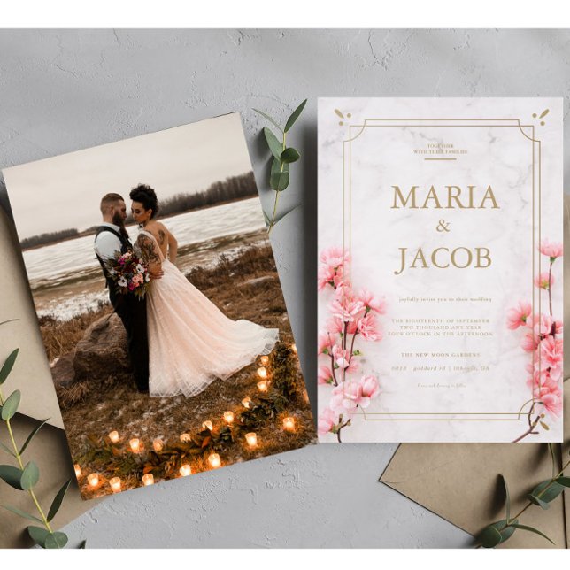 Pink Modern Stylish Boho Wedding Photo Invitation (Creator Uploaded)