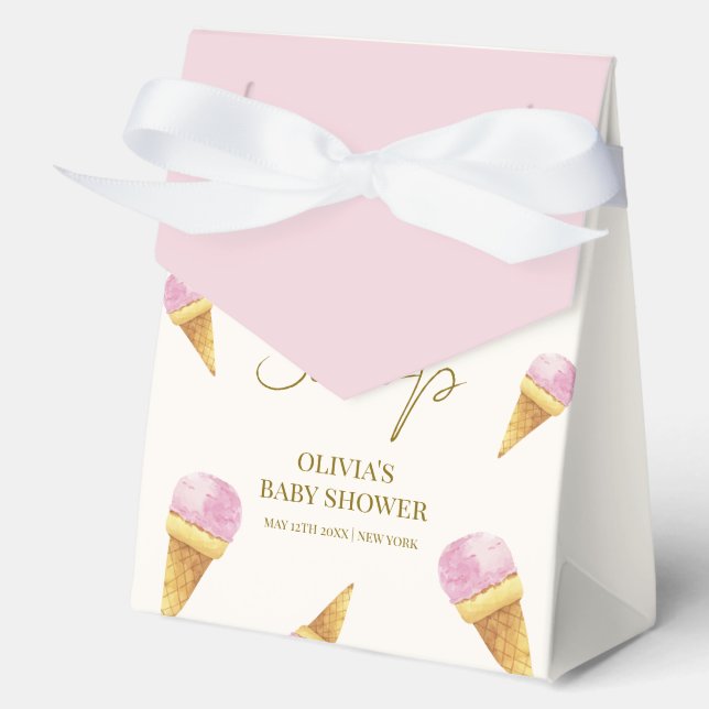 Pink Modern Summer Scoop Ice Cream Baby Shower  Favor Boxes (Front)