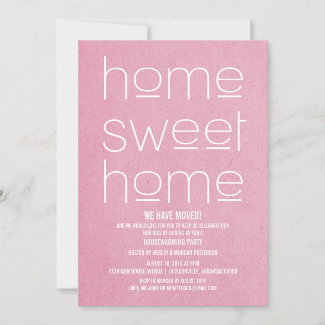 Pink Modern Sweet Home Housewarming Party Invitation (Front)