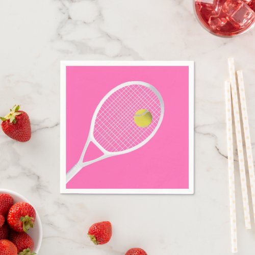 Pink Modern Tennis Ball White Racket  Napkins
