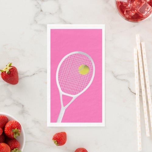 Pink Modern Tennis Ball White Racket  Paper Guest Towels
