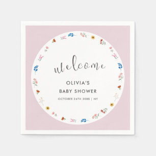 Pink Modern Tiny Wildflower Baby Shower Welcome Napkins