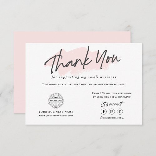Pink Modern trendy calligraphy small business Thank You Card