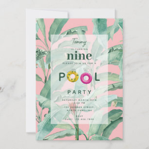 Pink Modern Tropical Banana Palm Leaves Birthday Invitation