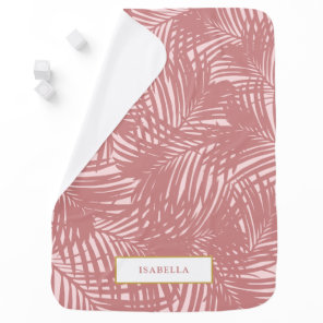 Pink Modern Tropical Palm Leaf Pattern Baby Blanket