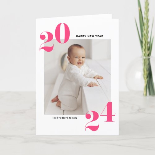 Pink Modern Typography 2024 Happy New Year Holiday Card