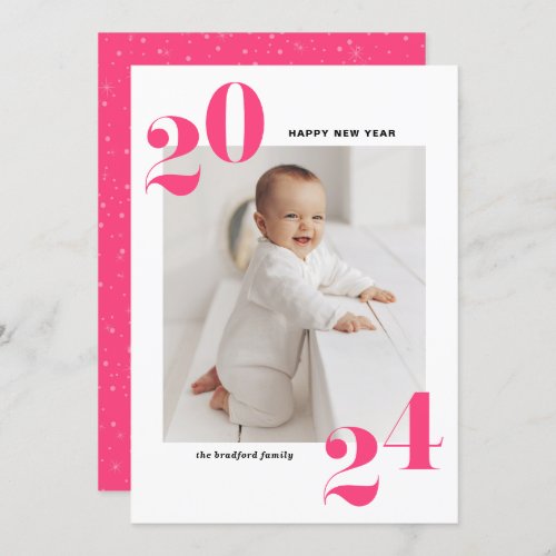 Pink Modern Typography 2024 Happy New Year Holiday Card