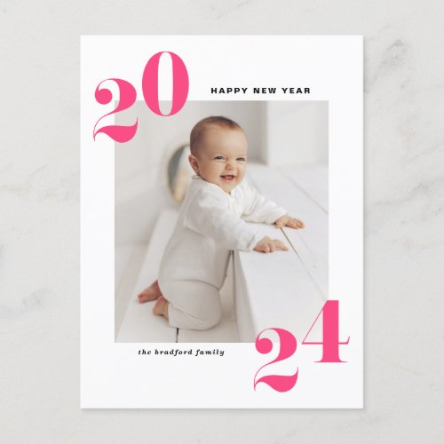Pink Modern Typography 2024 Happy New Year Holiday Postcard