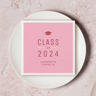 Pink Modern Typography Class of 2024 Graduation Napkins