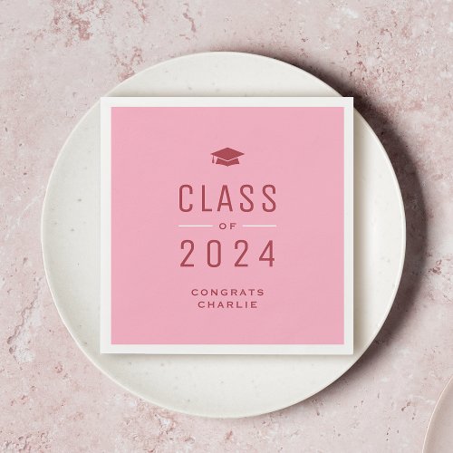 Pink Modern Typography Class of 2024 Graduation Napkins