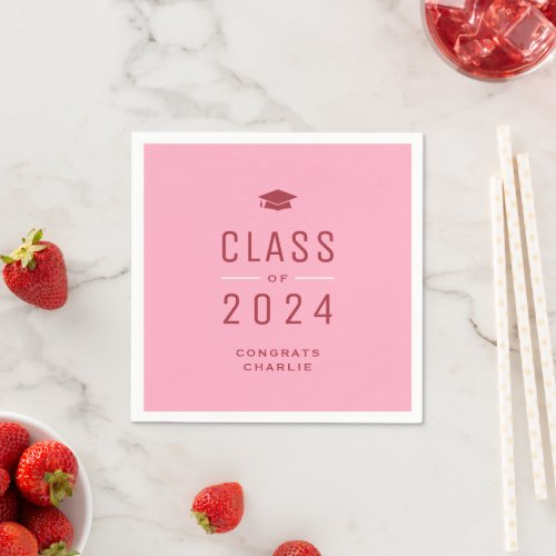 Pink Modern Typography Class of 2024 Graduation Napkins