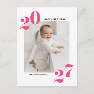 Pink Modern Typography Happy New Year 2022 Photo Holiday Postcard