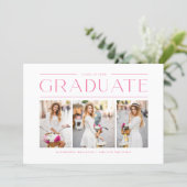 Pink Modern Typography Photo Collage Graduation Invitation (Standing Front)