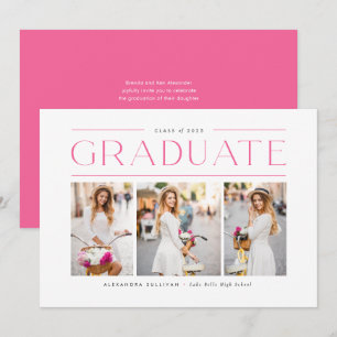 Pink Modern Typography Photo Collage Graduation Invitation