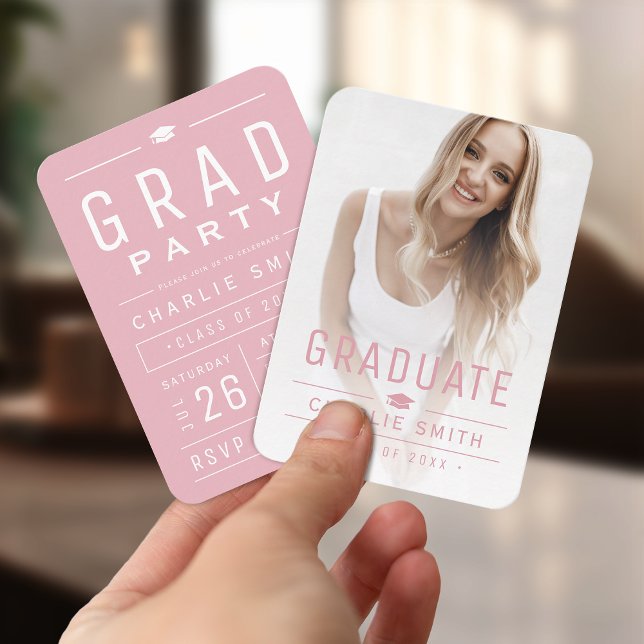 Pink Modern Typography Photo Graduation Invite (Pink Modern Typography Photo Graduation Invite)