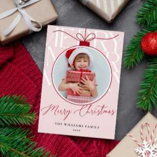 PINK MODERN TYPOGRAPHY PHOTO ORNAMENT  HOLIDAY CARD