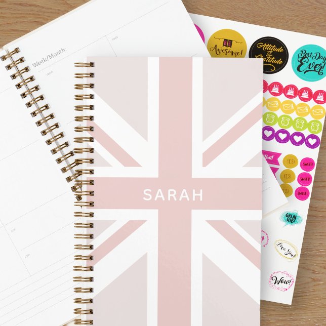 Pink Modern Union Jack Flag Personalized Planner (Just add your name!)