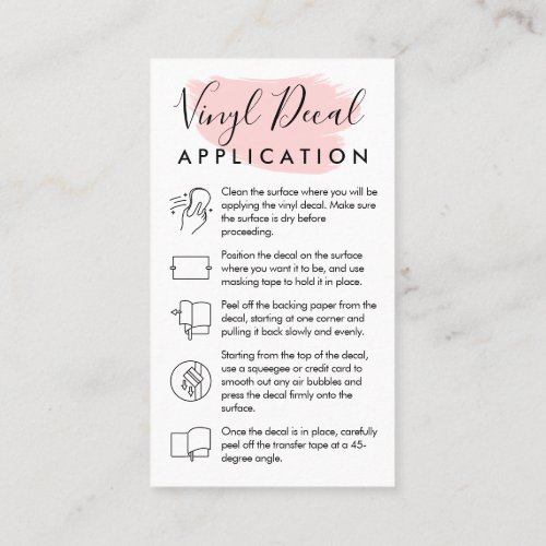 Pink Modern Vinyl Decal Application Instructions Business Card