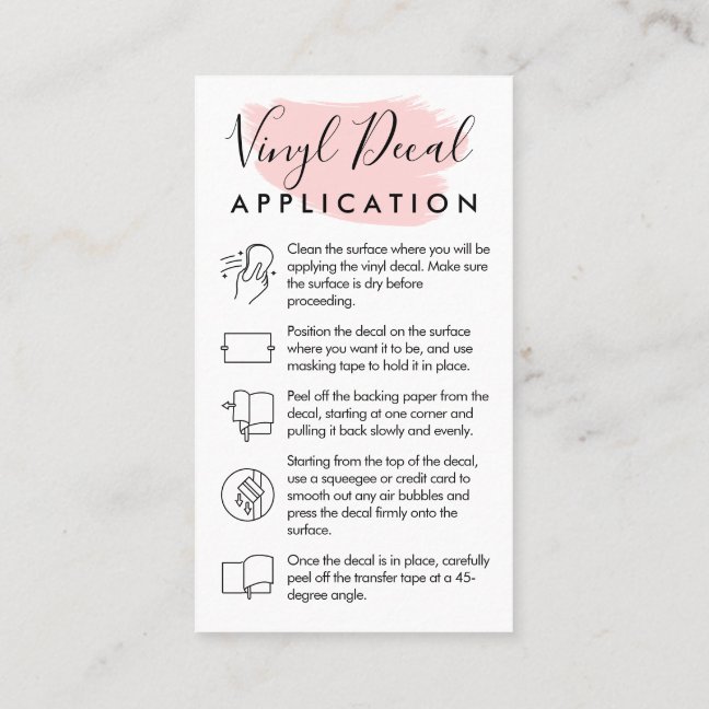 Pink Modern Vinyl Decal Application Instructions Business Card
