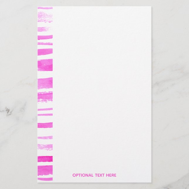 Pink Modern Watercolor Stripes  Stationery (Front)