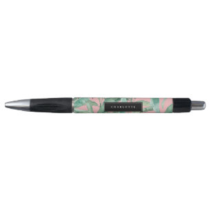 Pink Modern Watercolor Tropical Banana Palm Leaves Pen