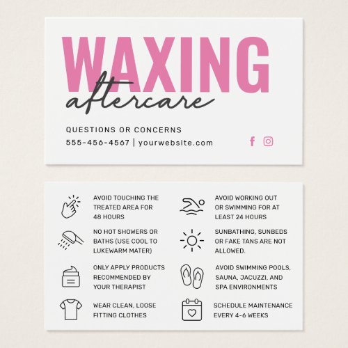 Pink Modern Waxing Aftercare Card Hair Removal 