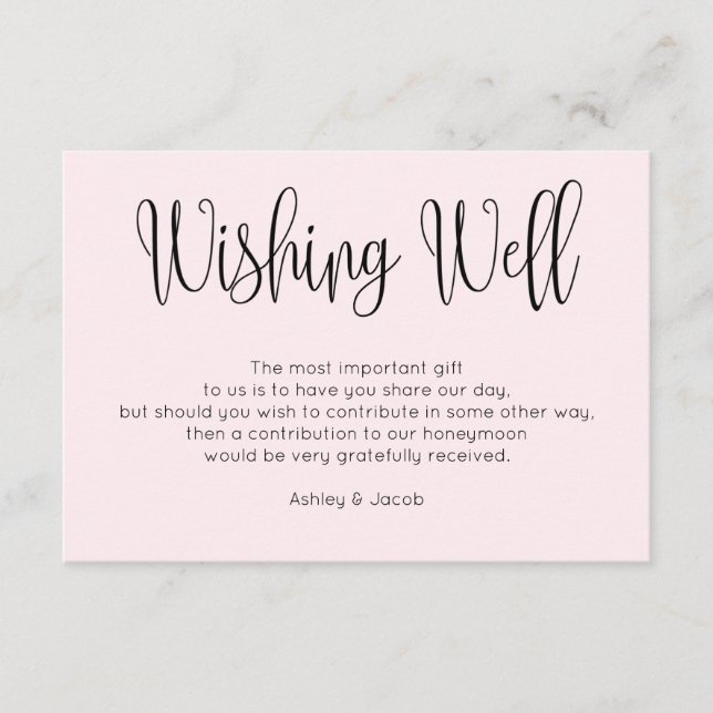 Pink modern wedding wishing well. Simple blush Enclosure Card (Front)