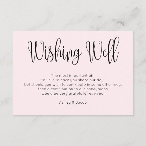 Pink modern wedding wishing well Simple blush Enclosure Card